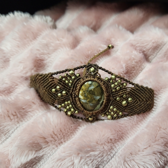 Artisan Brown Macramed Bracelet/Gorgeous, Lg Brecciated Jasper(?) Cabo - Picture 5 of 5